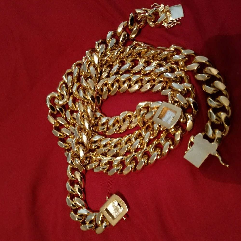 Cuban link chain bracelet set